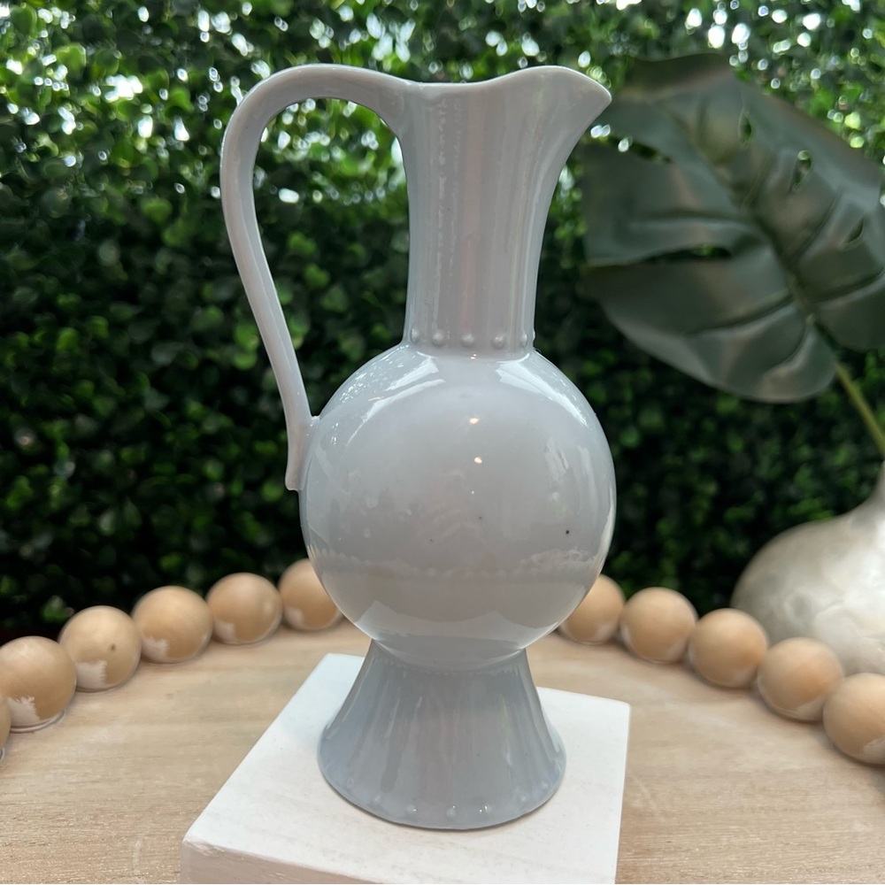 Vintage Light Blue Ceramic Pitcher with Rose Design | Small Bud Vase | Japan - Picture 6 of 10